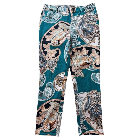 Chicos Girlfriend Slim Leg Ankle Pants Beige Multi Paisley Print Size 1 / US 8 - Picture 2 of 8